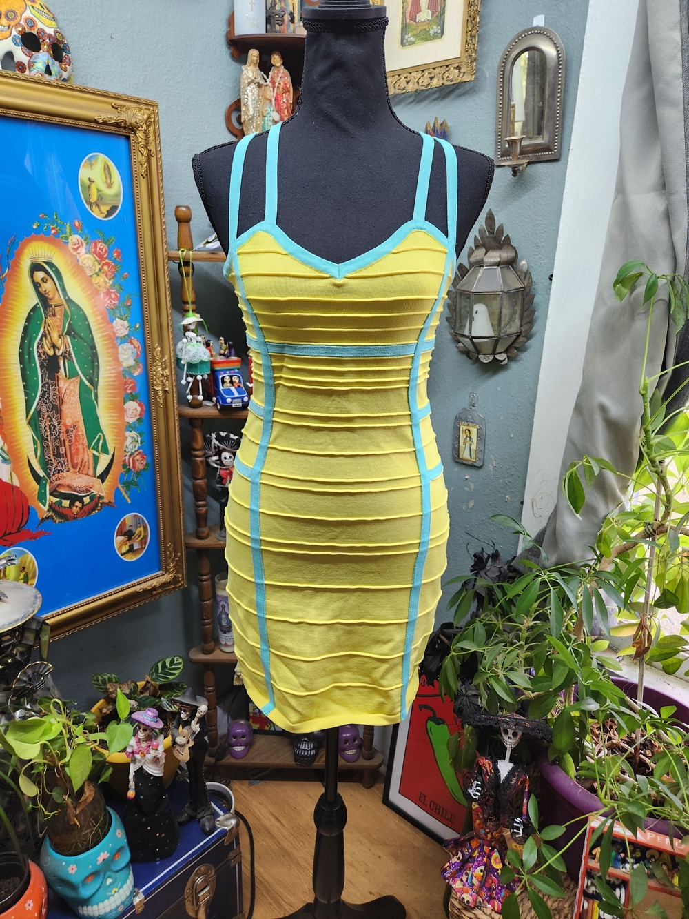 WOW couture Bandage Yellow and Teal Colorblock Dress